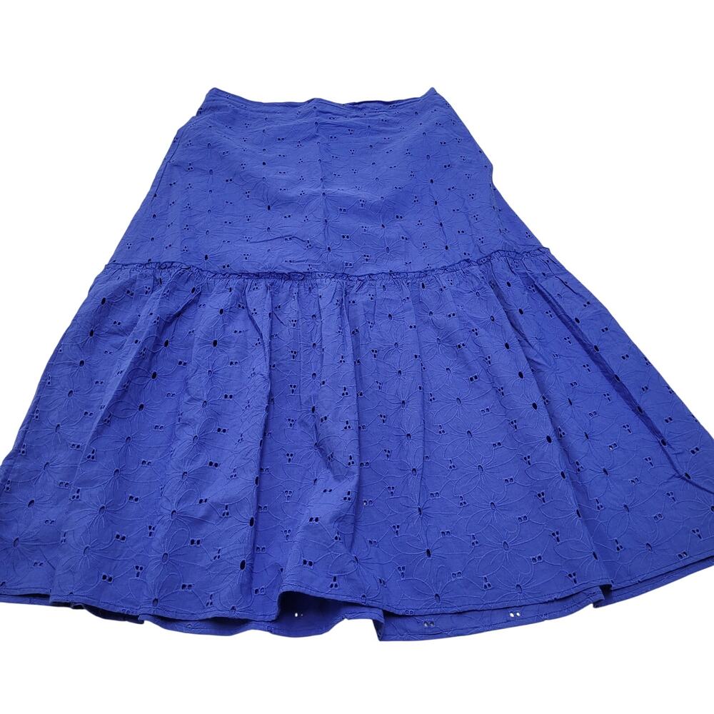 Calypso St Barth blue floral eyelet tiered maxi skirt boho XL cottagecore